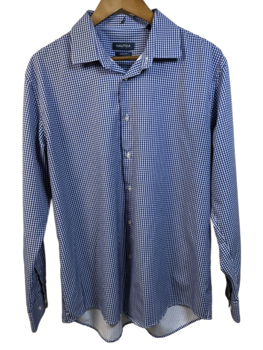 Nautica Blue and White Gingham Dress Shirt